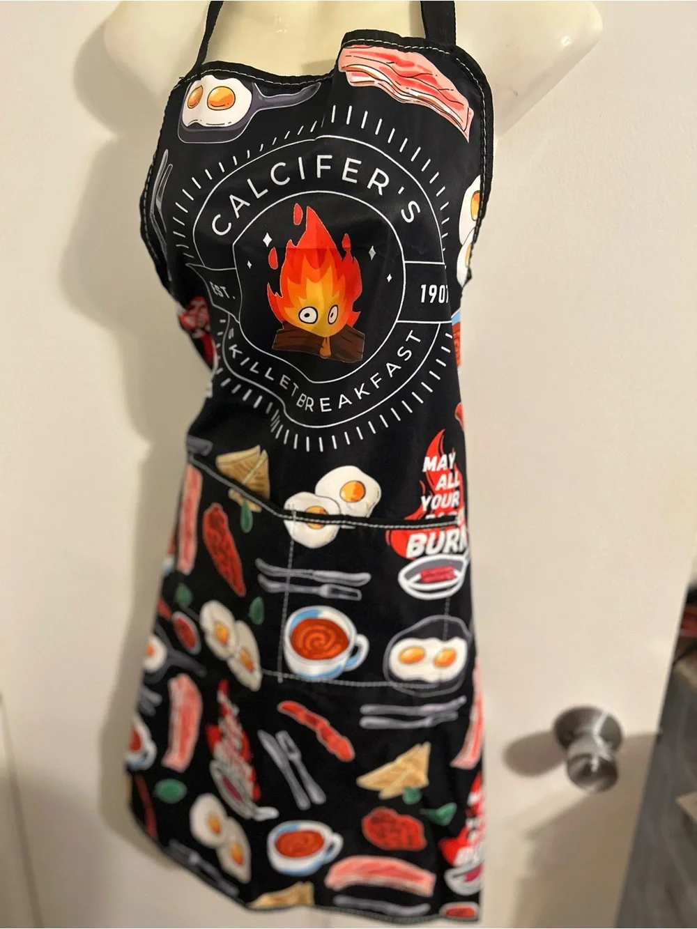 Private Label Black Apron with Bacon, Eggs & Breakfast Print
